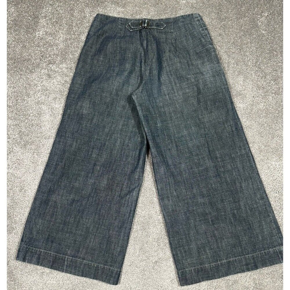 Vtg Iena Pants Womens 38 US Medium Blue Denim Wide Leg Cropped Sailor Na… - Picture 2 of 14